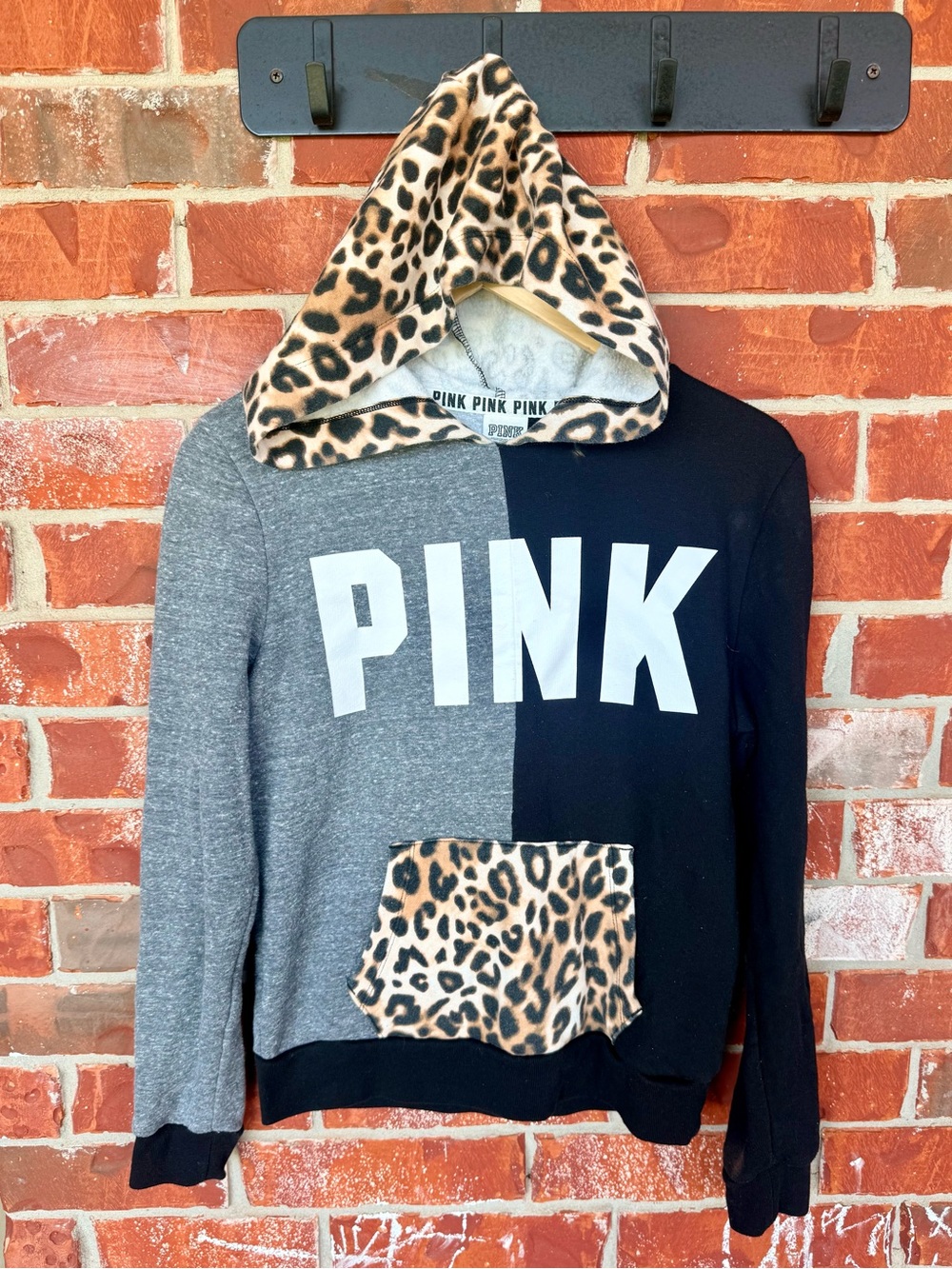 Victoria's Secret PINK Black, Gray & Leopard Print Hoodie